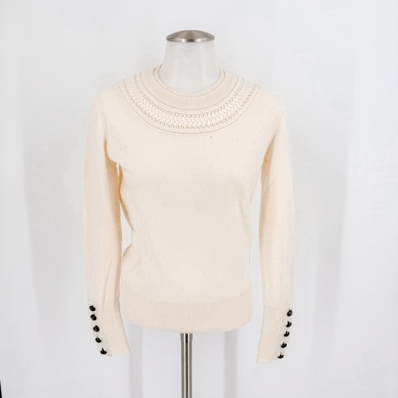 Burberry Cream Crew Neck Sweater with Fitted Silhouette - Picture 1 of 10
